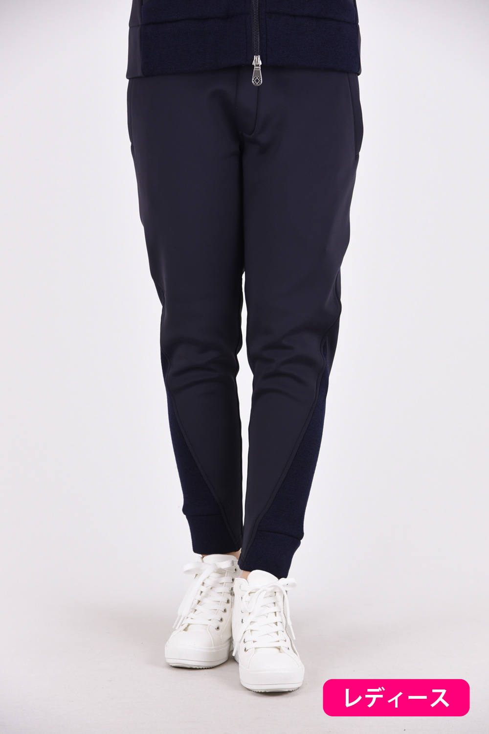 Muta 期間限定ポイント30倍 Pants ナイロンジャージ 異素材 ニットリブパンツ ネイビー レディース Gossip Golf